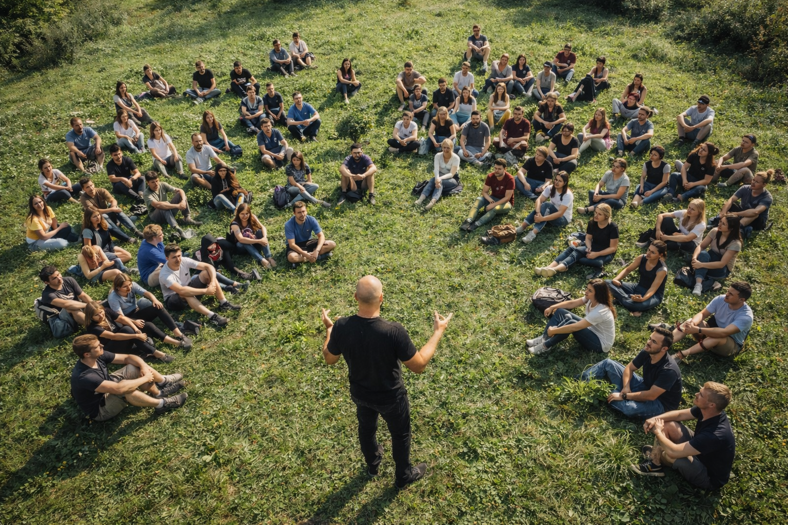 Rony Begood impartiendo una formación al aire libre